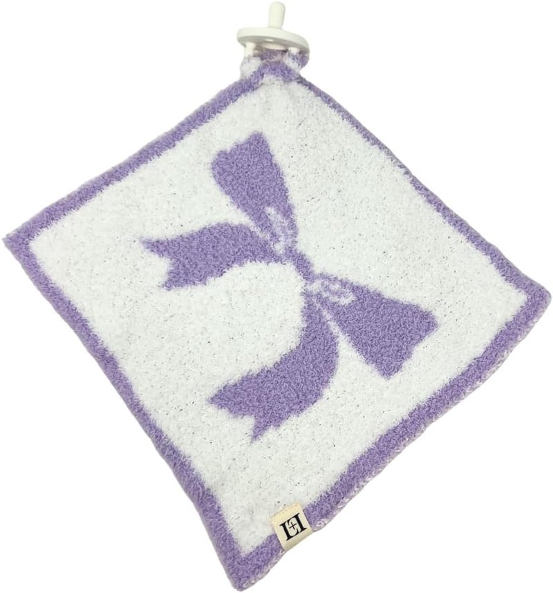 Leaps + Legends L+L USA Bow Baby Lovey Pacifier/Teether Holder 10"x10" - DreamSoft Plush Fluffy Cuddly Soothie Reversible Mini Comfort Blanket - Cute Girly Newborn Gift Essential for Babies Girls (Lavender/White) - Image 2